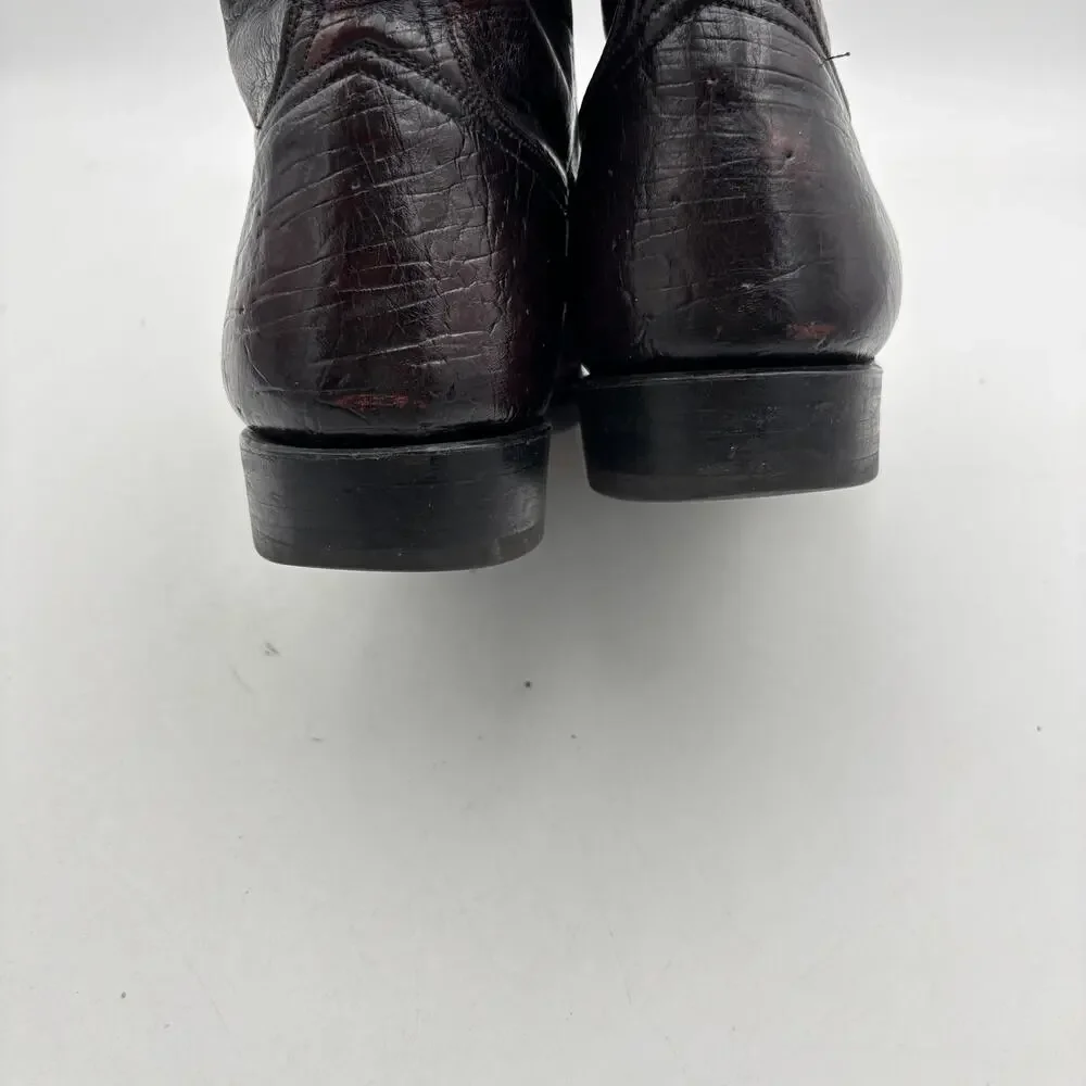 Vintage Lucchese Black Cherry Leather Roper Boots Men's 9D Western Workwear
